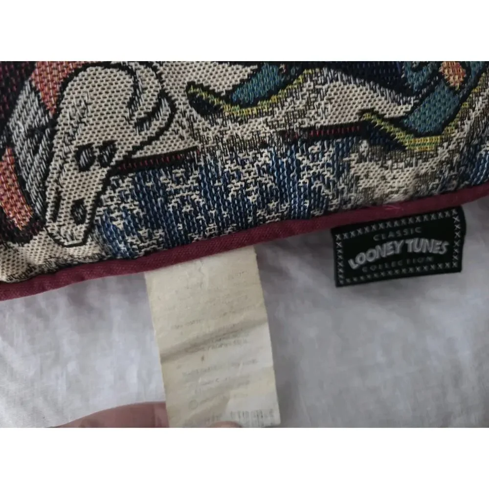 Vinrage Looney Tunes Christmas Tapestry Pillow Woven Warner Bros Rare 1998